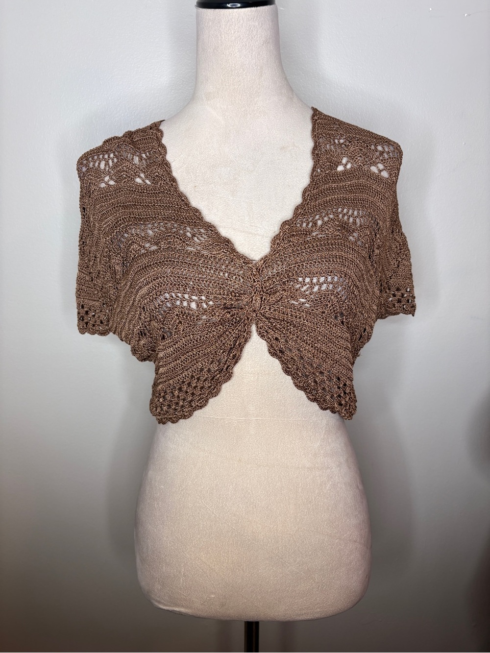 BCBGMaxAzria Brown Crochet Knit Bolero Shrug